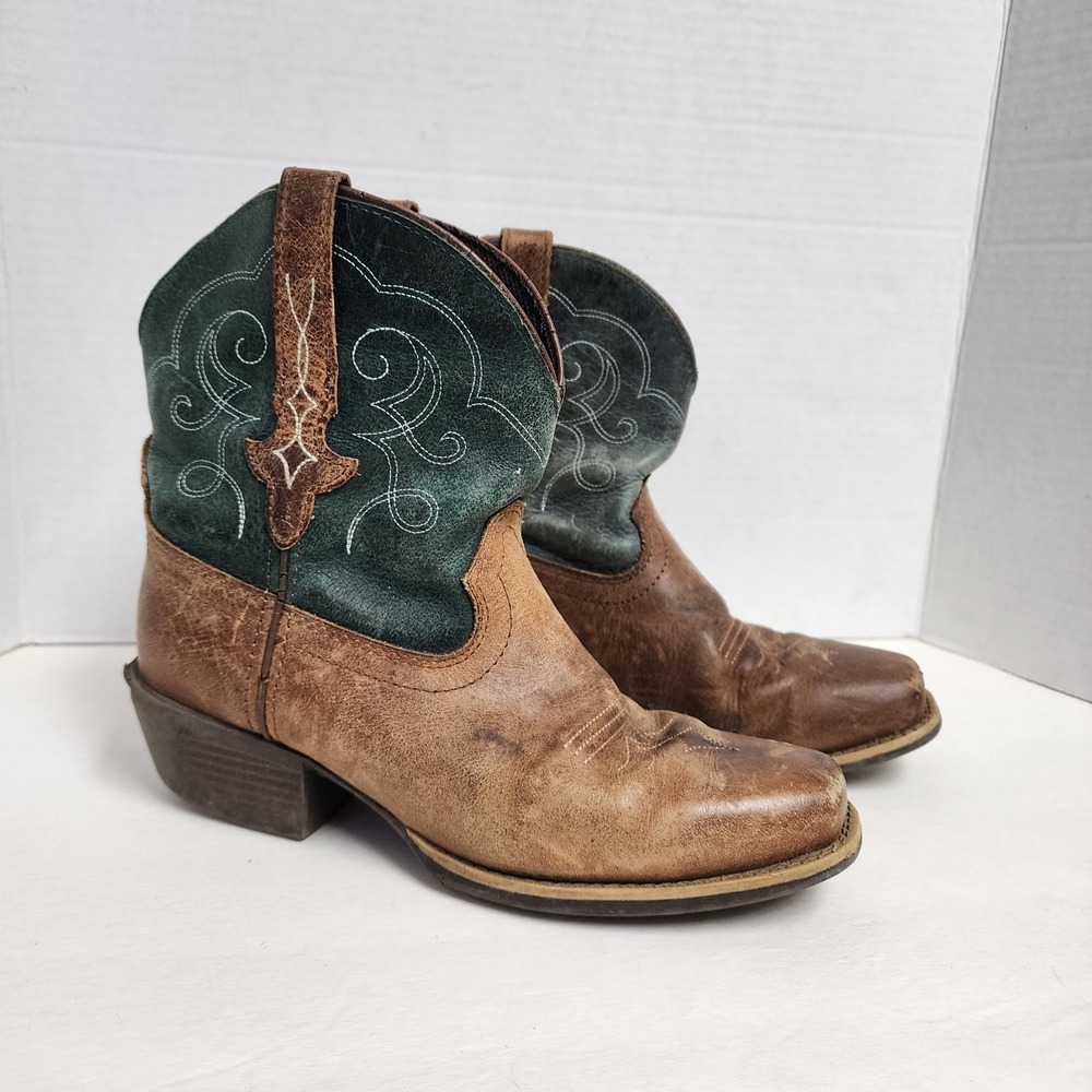 Justin Gypsy Chellie Tan Green Leather Boot Booties Women's Size US 7.5B Western